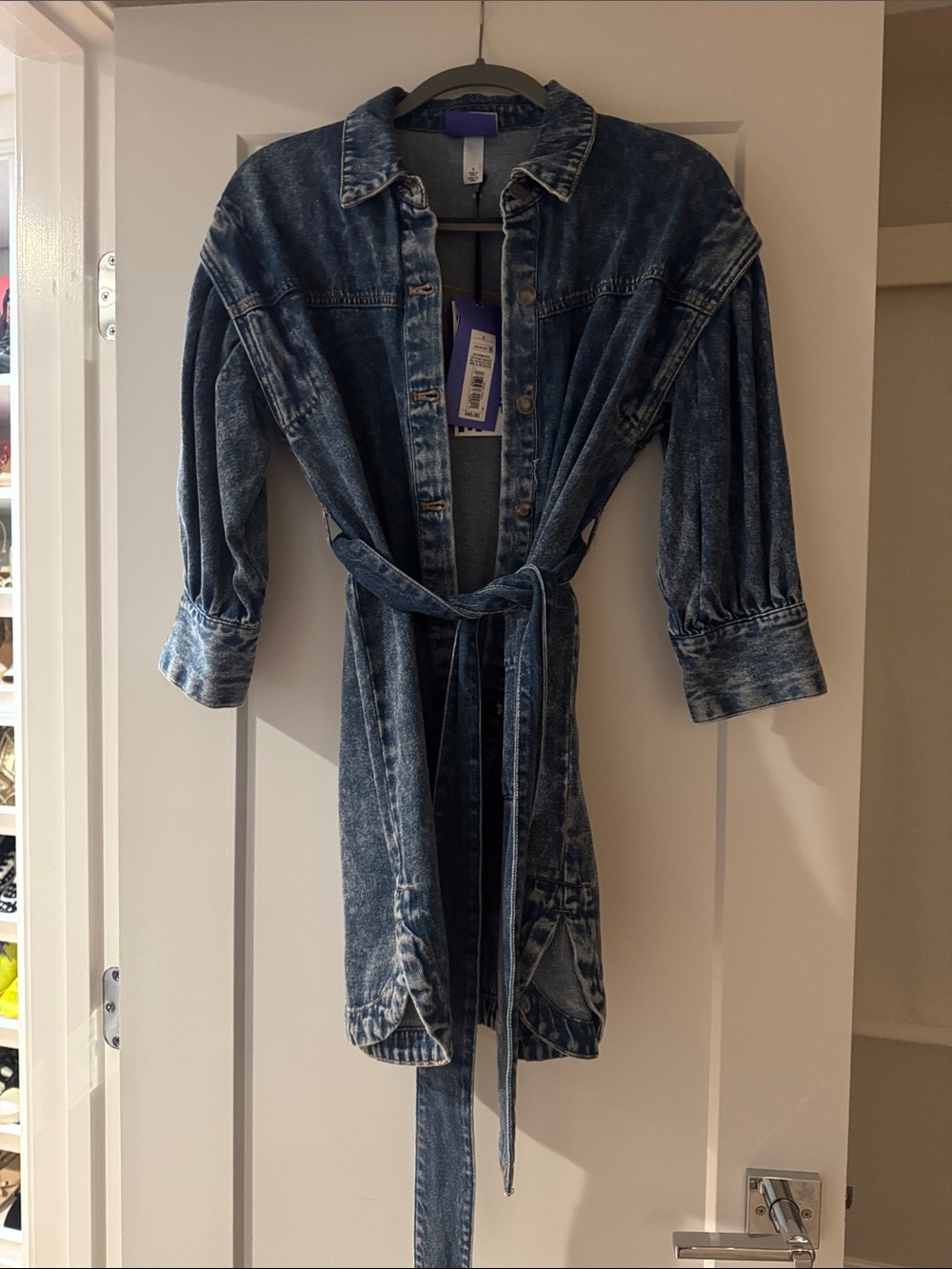 Washed Blue Denim Tie-Belt Jacket